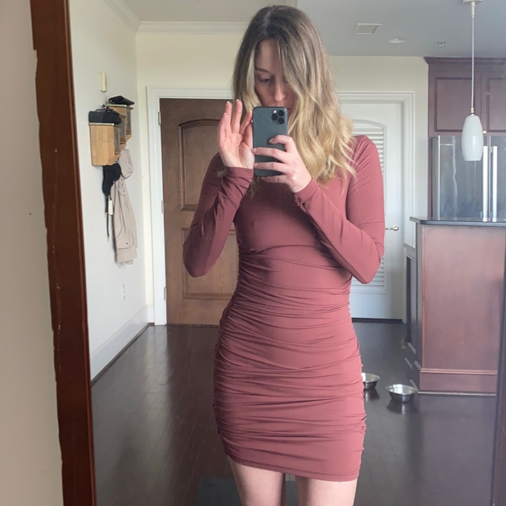 Maroon/dark pink-ish dress. Can adjust to mini